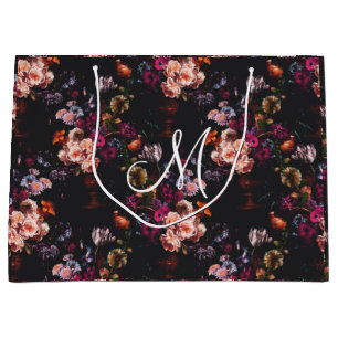 Sacola Para Presentes Grande Elegante Vintage Dark Moody Burgundy Floral