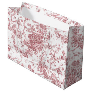 Sacola Para Presentes Grande Elegante Vintage Francês Gravado Toile-Pink