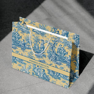 Sacola Para Presentes Grande Elegante vintage téal yellow toile de jouy