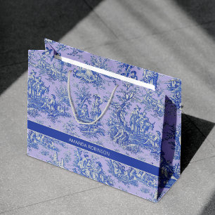 Sacola Para Presentes Grande Elegante vintage toile de jouy azul roxo