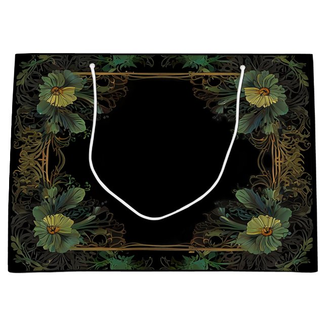 Sacola Para Presentes Grande Elegante vitoriano moody verde-escuro de ouro botâ (Frente)