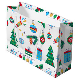 Sacola Para Presentes Grande Elementos de Natal de Vetor de Desenho Mão