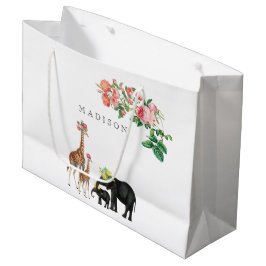 Sacola Para Presentes Grande Elephant & Giraffe Floral Nome Personalizado