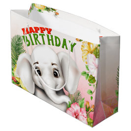 Sacola Para Presentes Grande Elephant Jungle Safari Girl Birthday