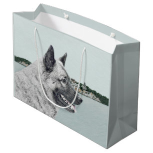 Sacola Para Presentes Grande Elkhound norueguês na pintura da vila - Arte canin