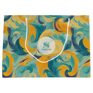 Sacola Para Presentes Grande Emerald Green e Dourada Abstrato inspirada em Pais