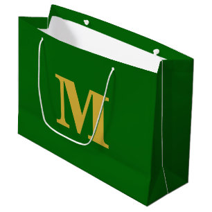 Sacola Para Presentes Grande Emerald Green e Dourada Letra Moderna Monograma