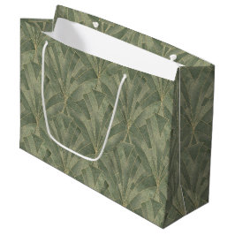 Sacola Para Presentes Grande Emerald Green e Dourado padrão de arte deco