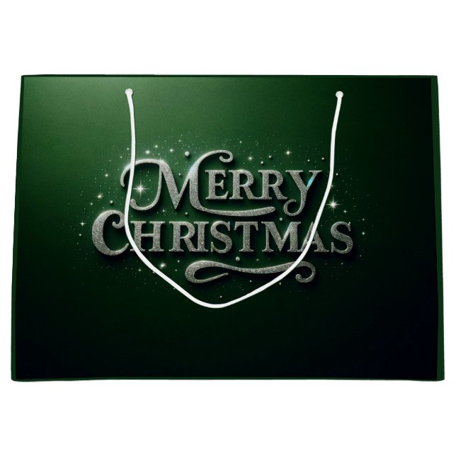 Sacola Para Presentes Grande Emerald Green "Feliz Natal" Gift Bag (Frente)