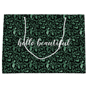 Sacola Para Presentes Grande Emerald Green Leopard Imprima citação personalizad
