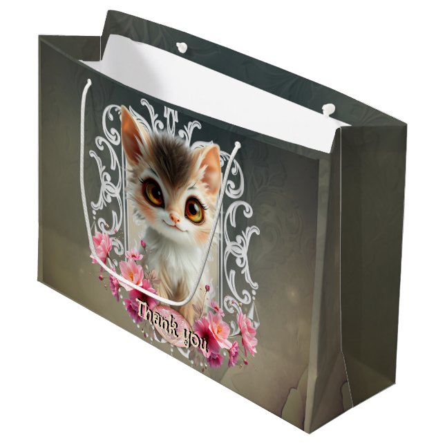 Sacola Para Presentes Grande Encantador, gatinho fofo (Frente inclinada)