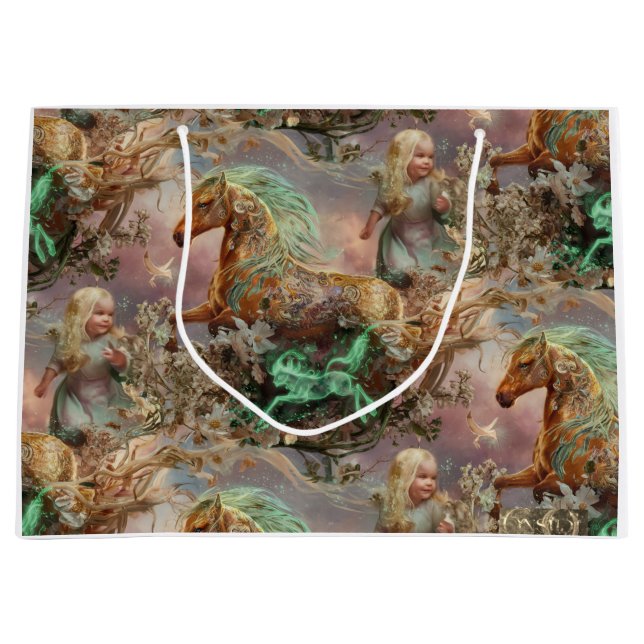 Sacola Para Presentes Grande "Encantando Aventuras Rosadas" (Frente)