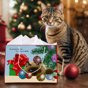 Sacola Para Presentes Grande Enfeite de Natal Bola Gato Siames Funilário