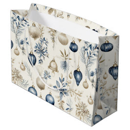 Sacola Para Presentes Grande Enfeites de natal azuis e beges