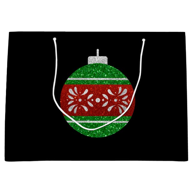 Sacola Para Presentes Grande Enfeites de natal com brilho (Frente)