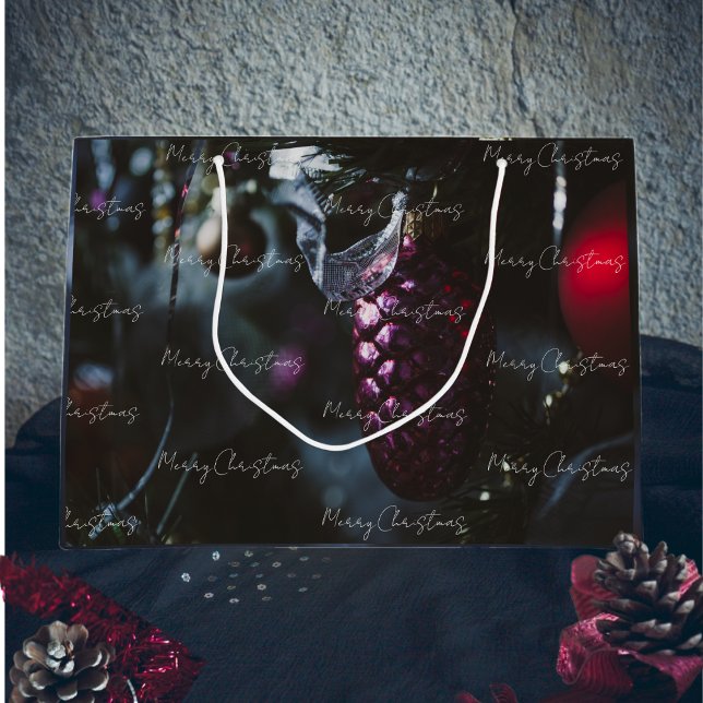 Sacola Para Presentes Grande Enfeites de natal de glamour escuros (Criador carregado)