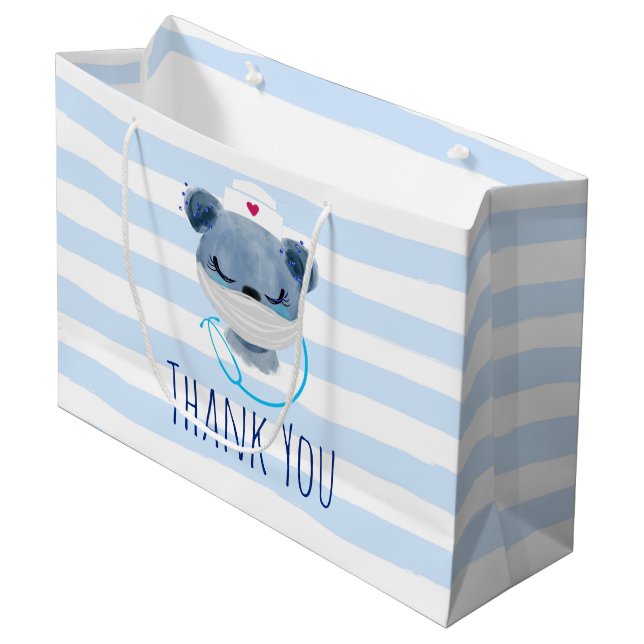 Sacola Para Presentes Grande Enfermeira de Urso Bonito Vestindo uma Máscara Méd (Frente inclinada)