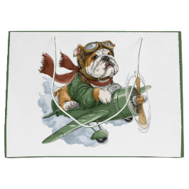 Sacola Para Presentes Grande English Bulldog Pilot Airplane