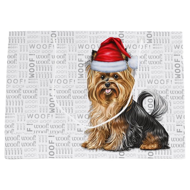 Sacola Para Presentes Grande Engraçado Biewer de Natal Terrier Woof (Frente)