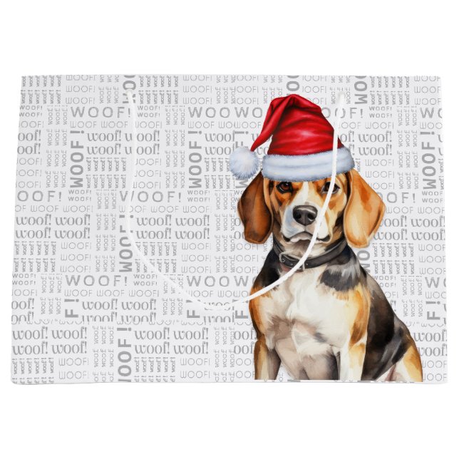 Sacola Para Presentes Grande Engraçado Cachorro de Beagle de Natal (Frente)