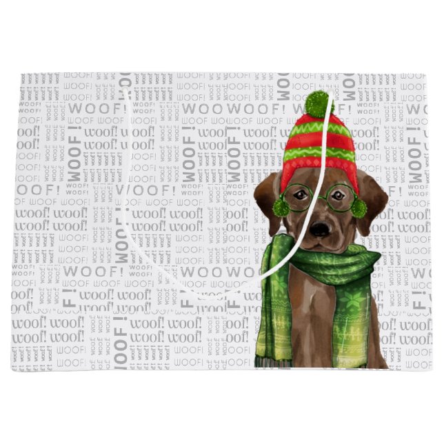 Sacola Para Presentes Grande Engraçado Chocolate de Natal Labrador (Frente)