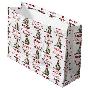 Sacola Para Presentes Grande Engraçado Natal Raccoon Santa Hat Luzes de Natal