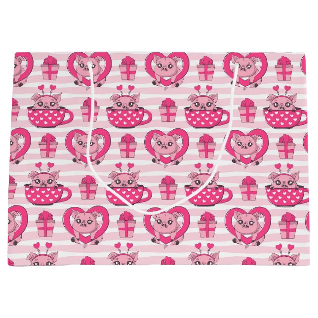 Sacola Para Presentes Grande Engraçado Pig Love Pun (Frente)