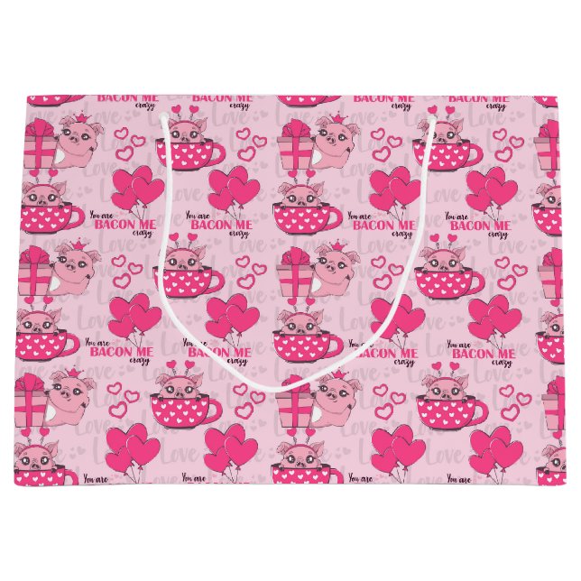 Sacola Para Presentes Grande Engraçado Pig Love Pun (Frente)