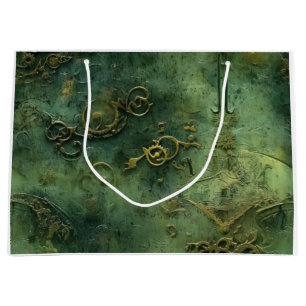 Sacola Para Presentes Grande Engrenagens Steampunk do Velho Mundo Esmeralda
