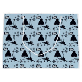 Sacola Para Presentes Grande Equipamento de esqui preto e flocos de neve em azu