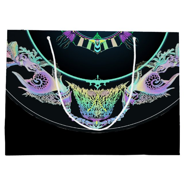 Sacola Para Presentes Grande Esboço marinho em neon (Verso)