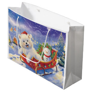 Sacola Para Presentes Grande Eskimo Americano em trenó na neve no Natal
