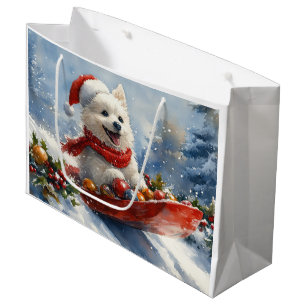 Sacola Para Presentes Grande Eskimo americano no Sledge Deixe nevar o Natal