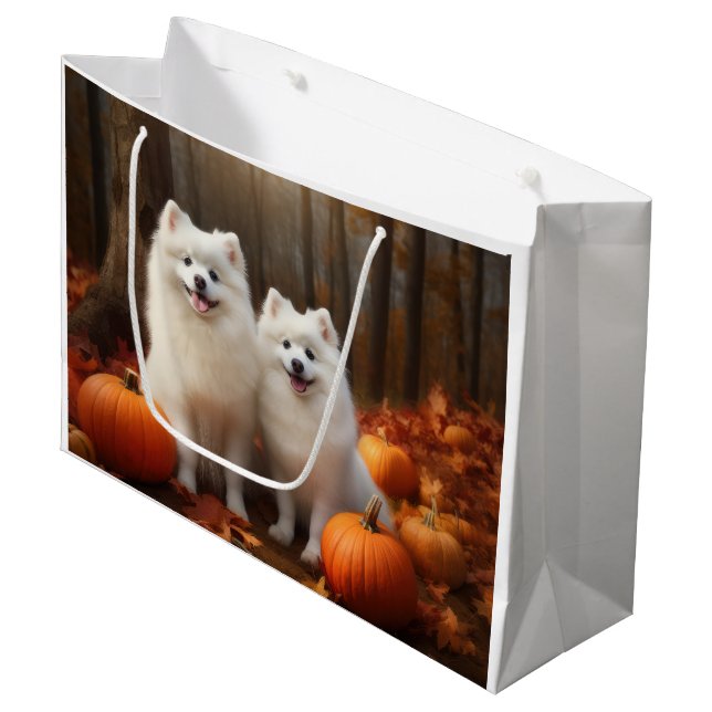 Sacola Para Presentes Grande Eskimo Americano Puppy Autumn Delight Pumpkin (Frente inclinada)