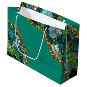 Sacola Para Presentes Grande Esmeralda Verde & Glitter de Grelha de Agato Doura