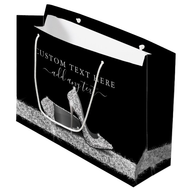 Sacola Para Presentes Grande Espelho Alto Brilhante Preto Preto Personalizado G (Frente inclinada)