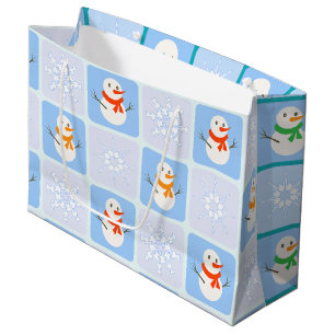 Sacola Para Presentes Grande Espelho de neve e flocos de neve com verificação d