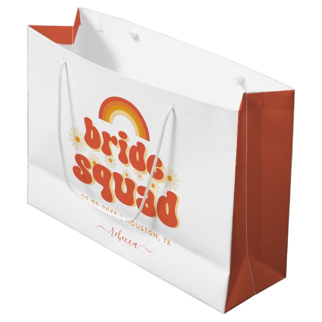 Sacola Para Presentes Grande Esquadra de Noiva Margarida Retro Groovy Festa de  (Frente inclinada)