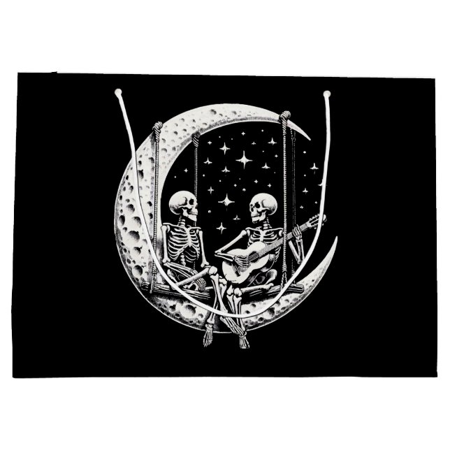 Sacola Para Presentes Grande Esqueleto Casal Lua Guitarra (Verso)