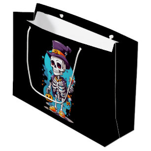 Sacola Para Presentes Grande Esqueleto engraçado de Halloween vestido com chapé