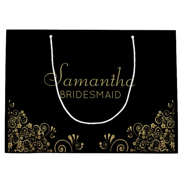 Sacola Para Presentes Grande Esquerda de Bridesmaid Personalizada Dourada Elega (Frente)