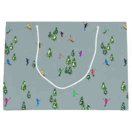 Sacola Para Presentes Grande Esqui Abrindo Natal Esquiando esquiadores azuis