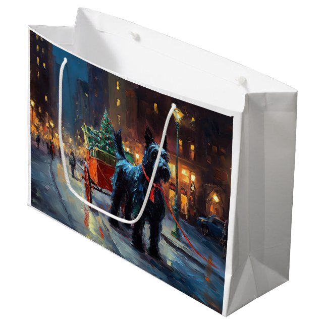 Sacola Para Presentes Grande Estação Festiva Terrier Christmas da Escócia (Frente inclinada)