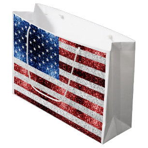 Sacola Para Presentes Grande Estados Unidos: bandeira azul-vermelho brilha