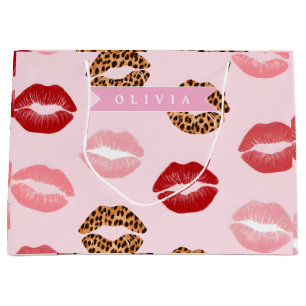 Sacola Para Presentes Grande Estampa de Leopardo Rosa Chic Personalizada no Láb