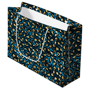 Sacola Para Presentes Grande Estampa Ousada de Leopardo Azul Estilo Animal Gl