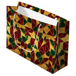 Sacola Para Presentes Grande Estilo de Vitral Natal Vermelho Verde Dourado