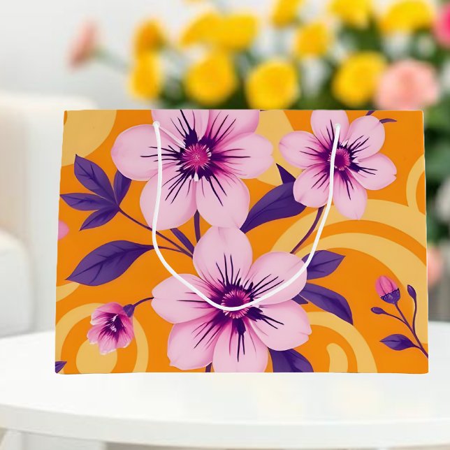 Sacola Para Presentes Grande Estilo Vibrante de Florais de Verão-Dopamina (Vibrant Summer Florals-Dopamine Style Large Gift Bag )