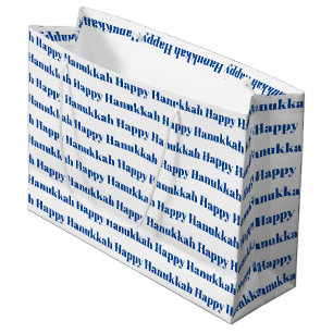 Sacola Para Presentes Grande Estipografia moderna branca e azul de Hanukkah fel