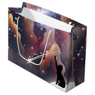 Sacola Para Presentes Grande Estrela de Fotografação do Espaço em Gato Negro